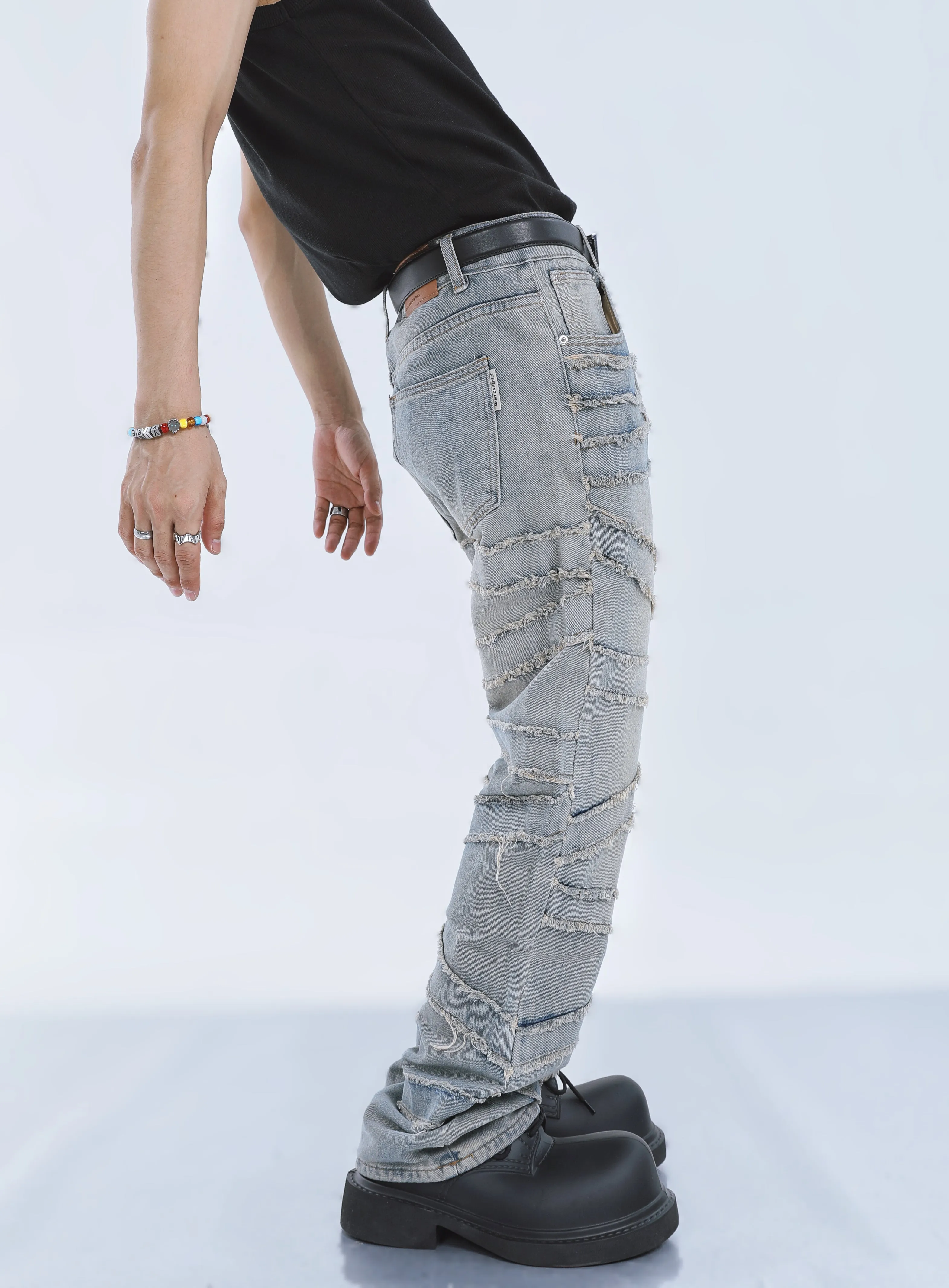 【23s September.】Fringed Raw Edge Loose Straight Jeans -M