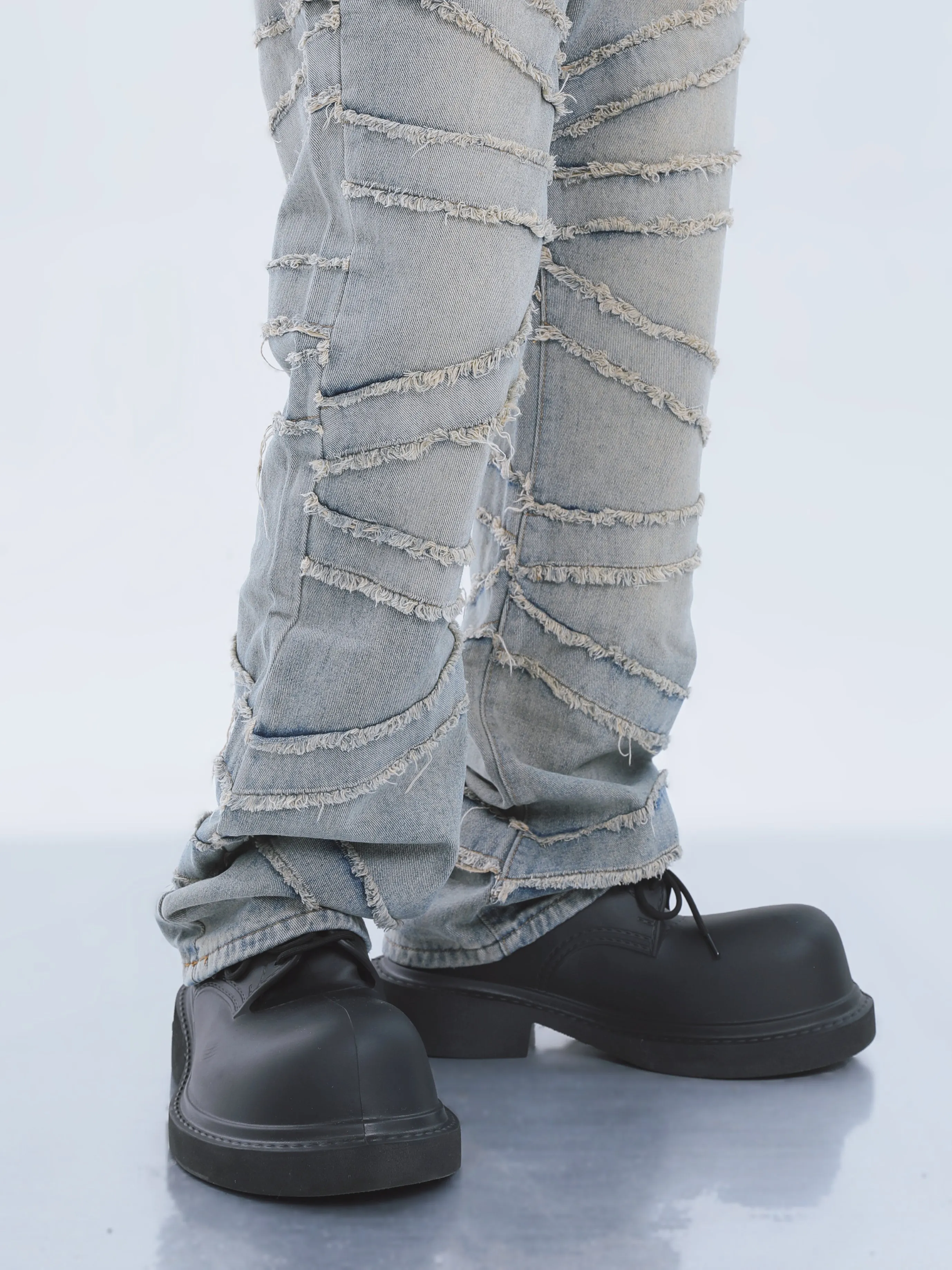 【23s September.】Fringed Raw Edge Loose Straight Jeans -M