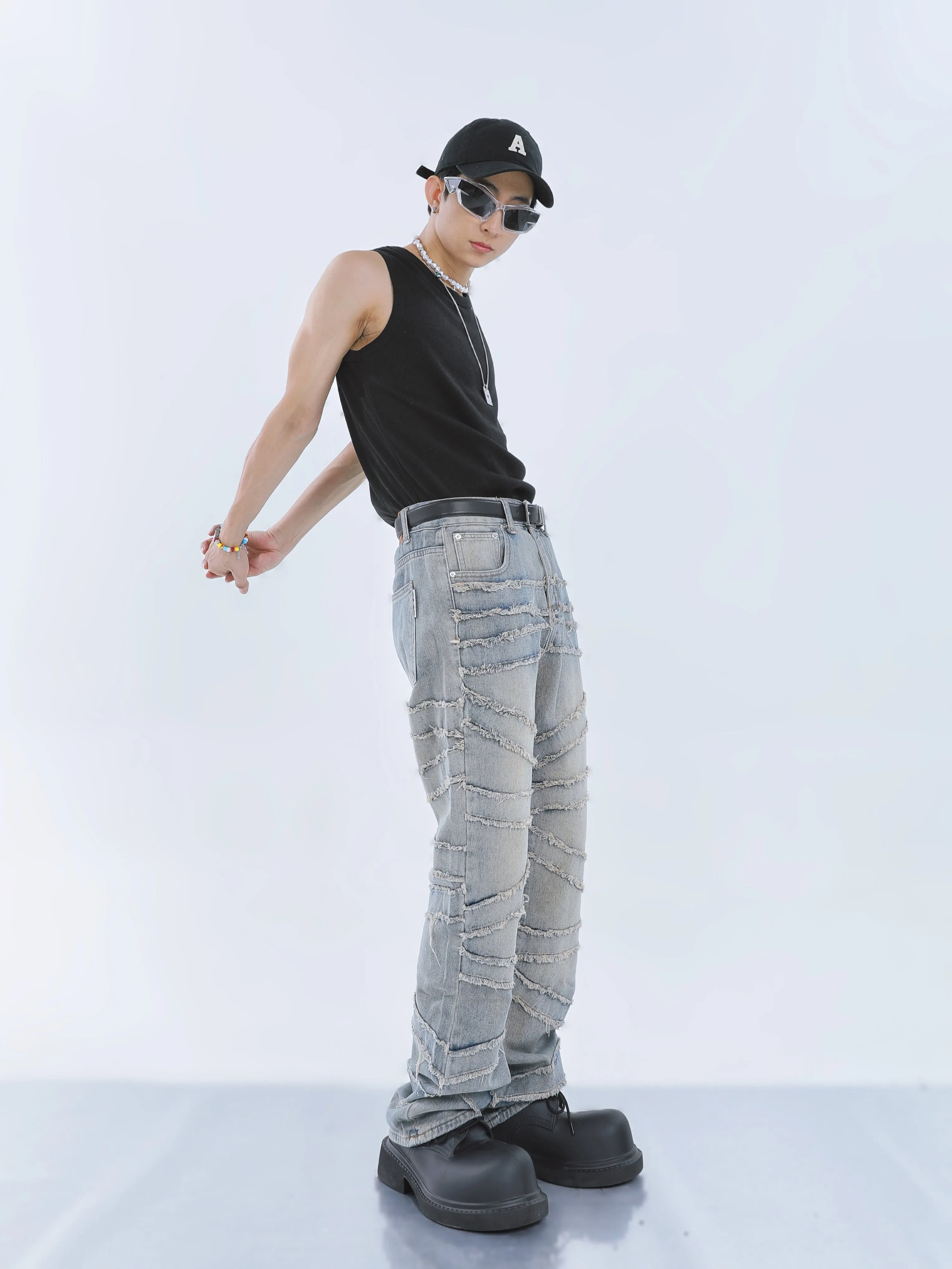【23s September.】Fringed Raw Edge Loose Straight Jeans -M