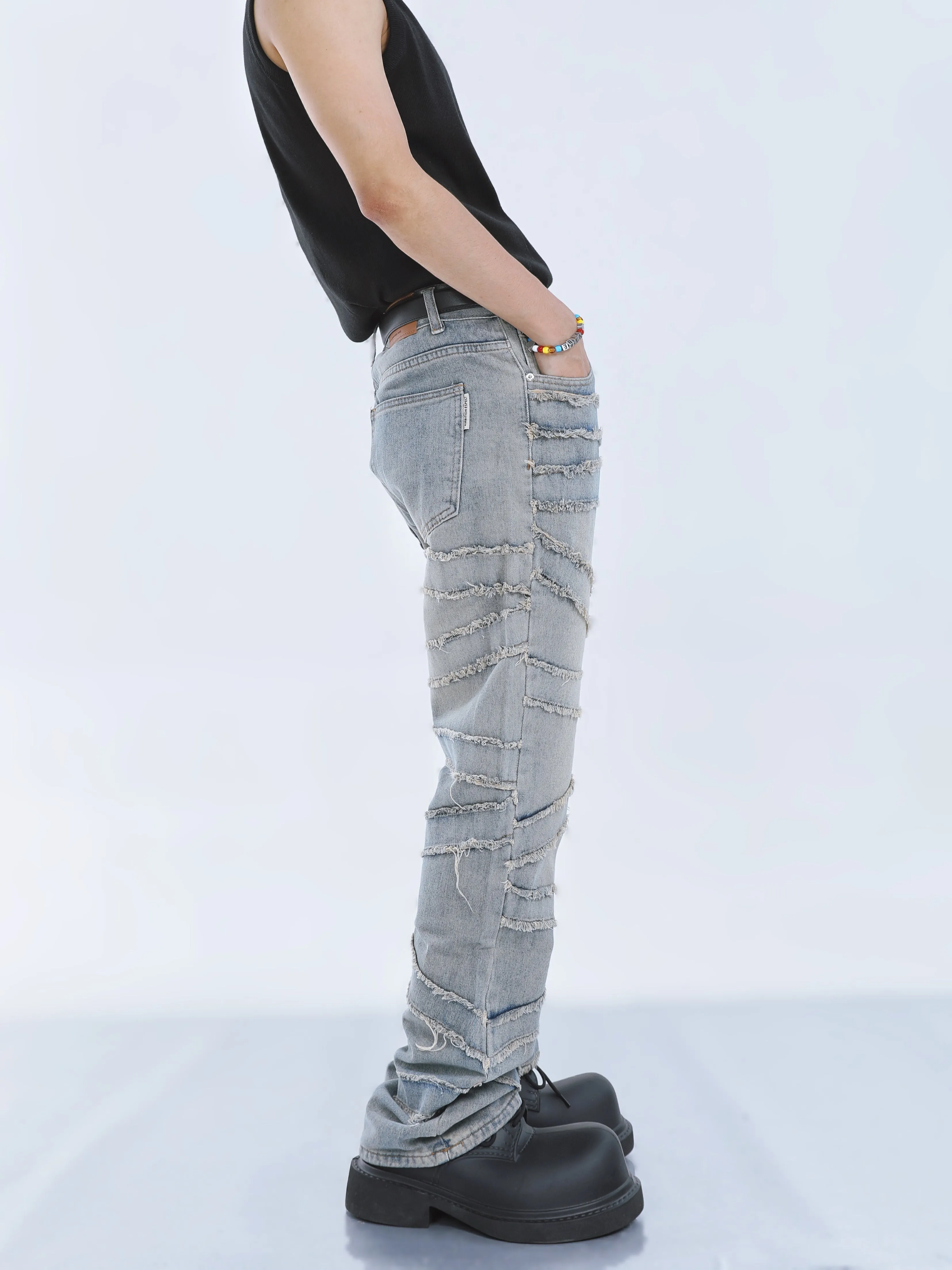【23s September.】Fringed Raw Edge Loose Straight Jeans -M