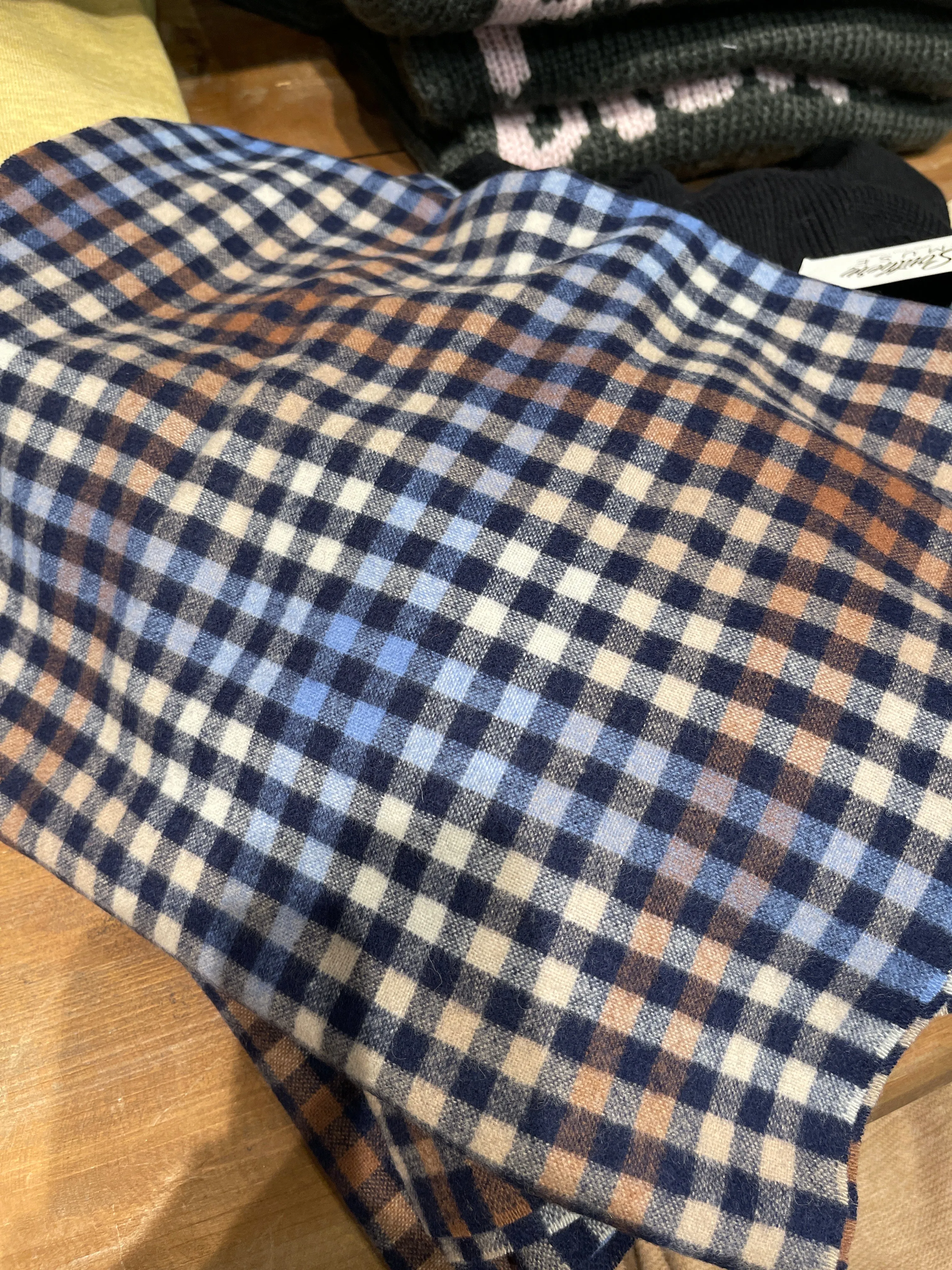 Denim Plaid Cashmere Scarf