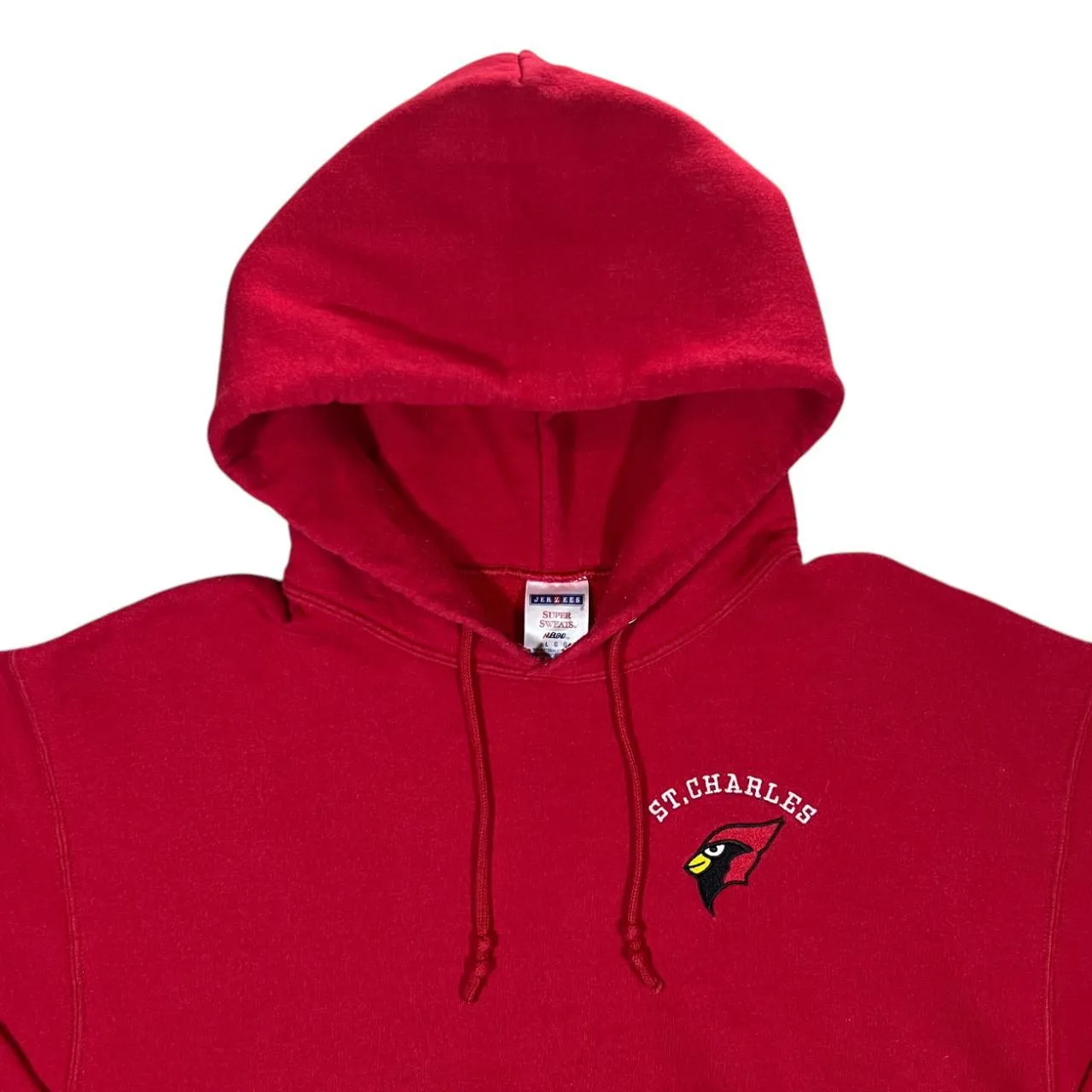 Early 00's Jerzees ST. CHARLES CARDINALS Embroidered College Logo Pullover Red Hoodie